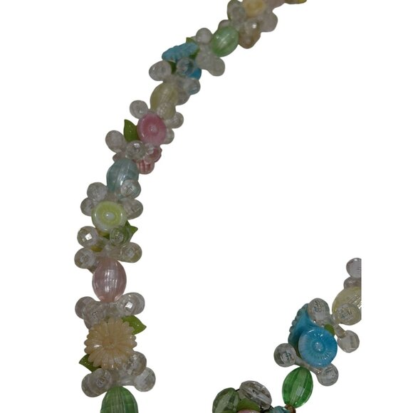 Vintage West Germany Pastel Floral Beaded Necklace With Clear Beads Box Clasp 22 - Picture 6 of 9